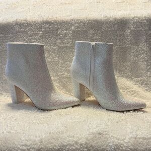Allegra K Sparkling White Ankle Booties